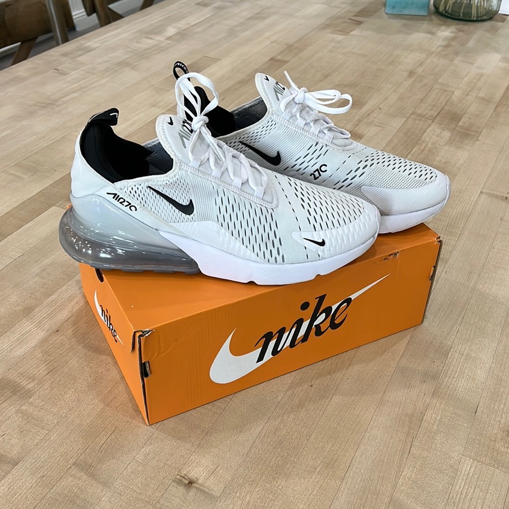 Nike Air Max 270, size Men’s 11.5, White/White/Black, worn ONLY once.